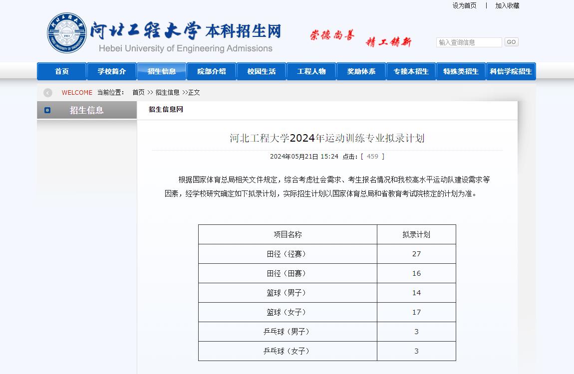 2024年河北工程大学普通类招生计划