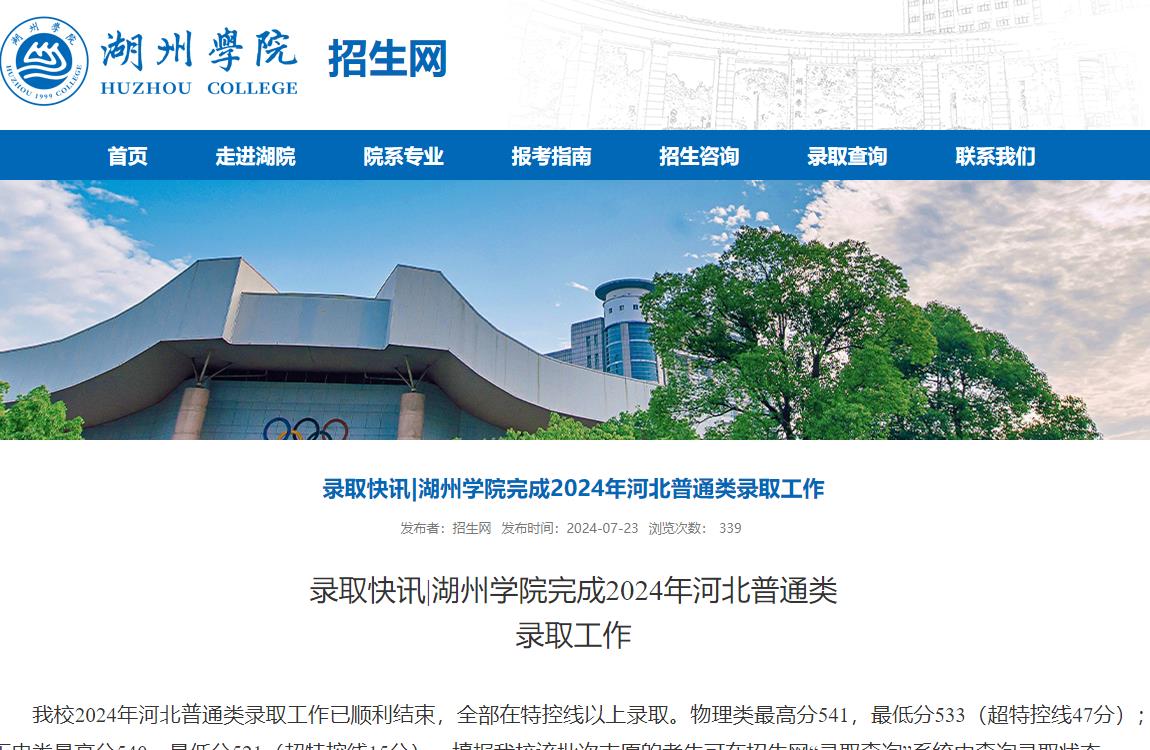 2024年湖州学院录取查询