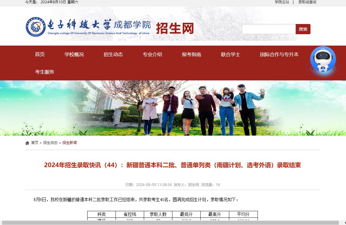 2024年电子科技大学成都学院录取查询