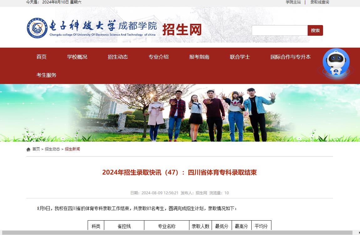 2024年电子科技大学成都学院录取查询