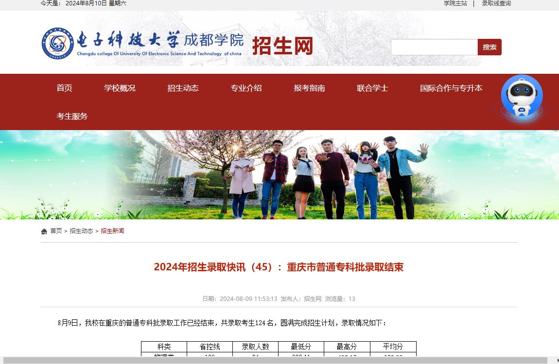 2024年电子科技大学成都学院录取查询