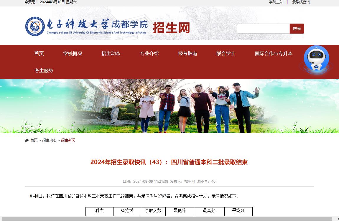 2024年电子科技大学成都学院录取查询