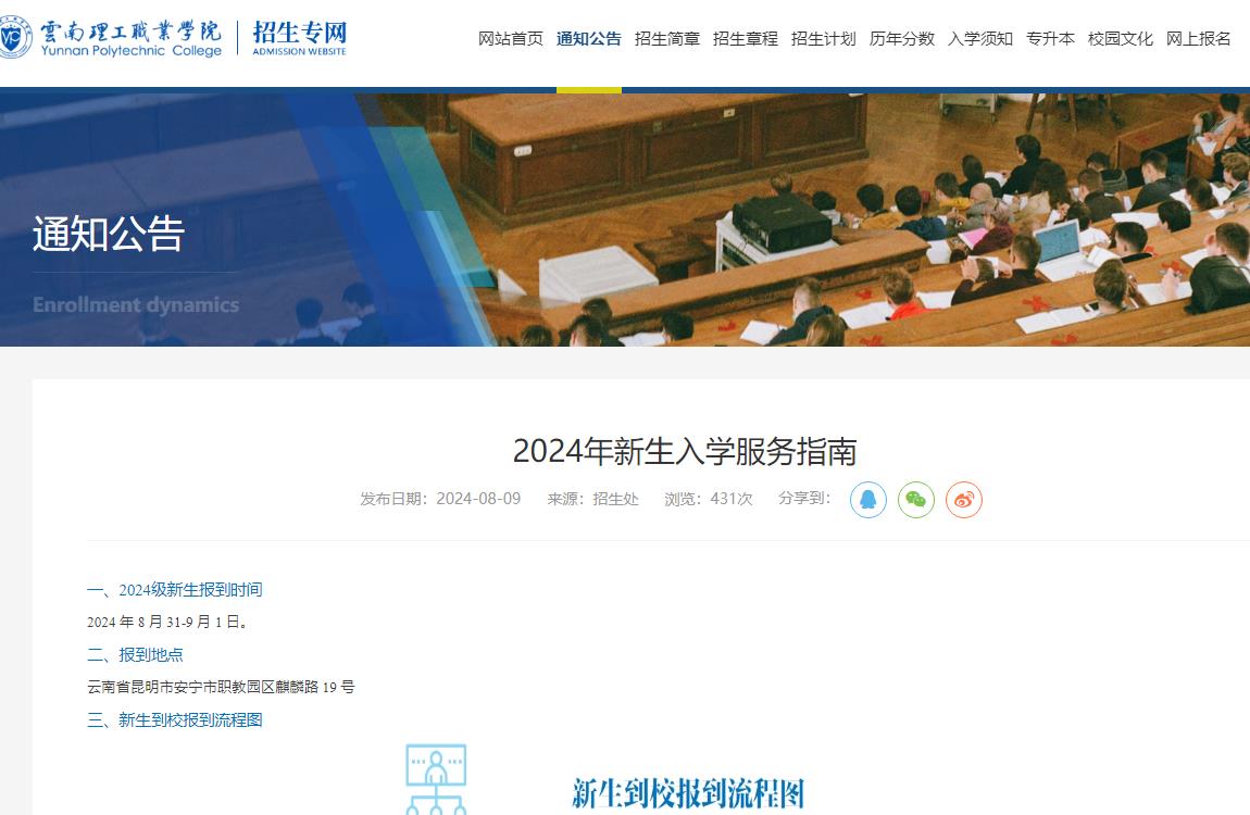 2024年云南理工职业学院入学须知