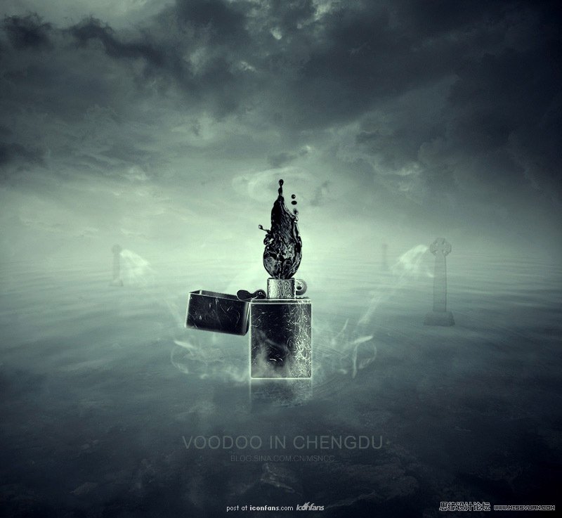 Photoshop合成创意的打火机冷色调场景,PS教程,思缘教程网