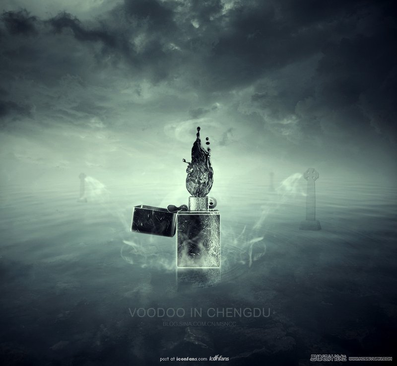 Photoshop合成创意的打火机冷色调场景,PS教程,思缘教程网